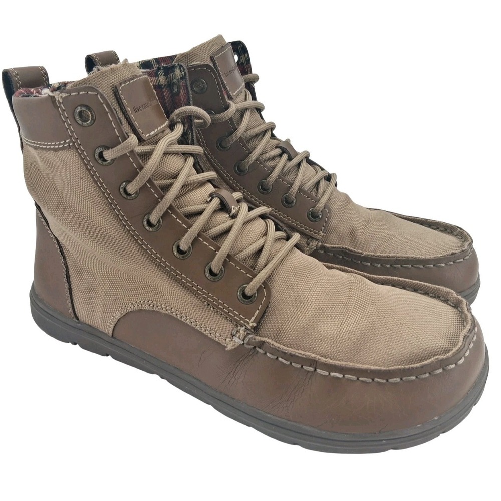 LEMS Boots Mens Size 10 Brown Leather Canvas Chukka Ankle Casual Lined Boots